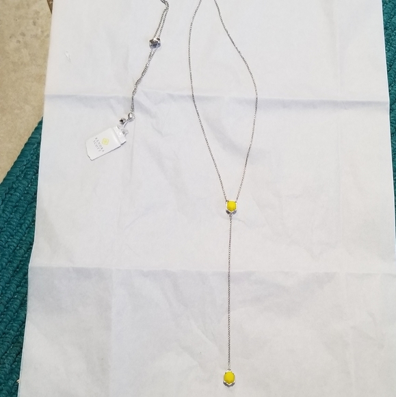 Yellow Kendra Scott Long Y Necklace Silver Rhodium Long Dainty Drop Necklace - Picture 1 of 6
